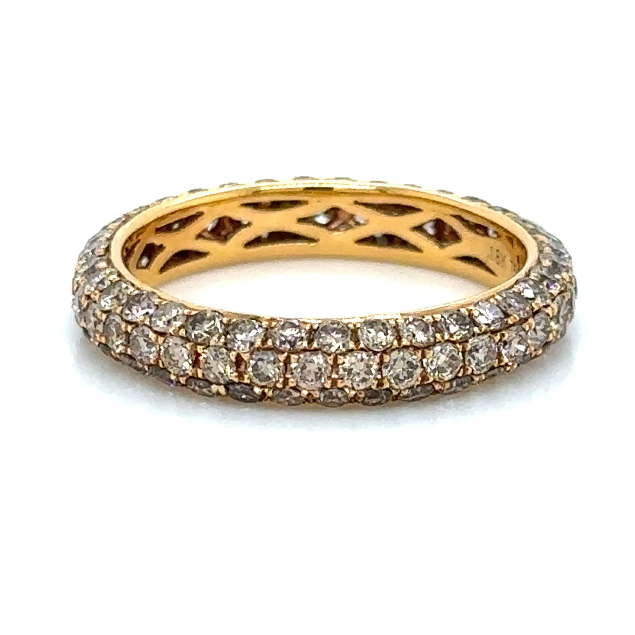 2.08ct tw Champaign Color Three Row Pave Diamond Eternity Band Ring