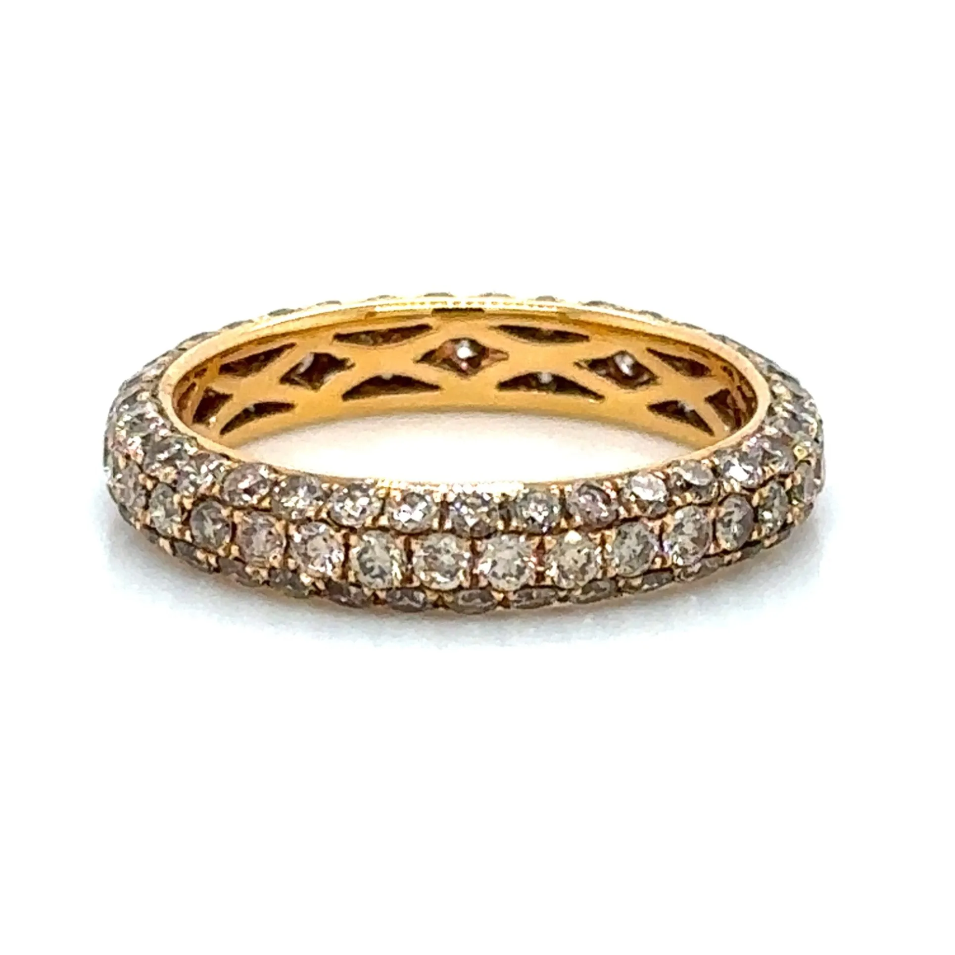 2.08ct tw Champaign Color Three Row Pave Diamond Eternity Band Ring
