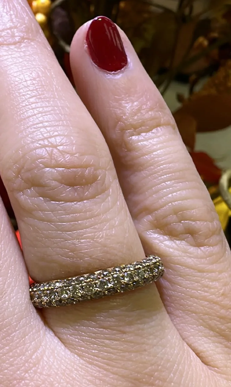2.08ct tw Champaign Color Three Row Pave Diamond Eternity Band Ring