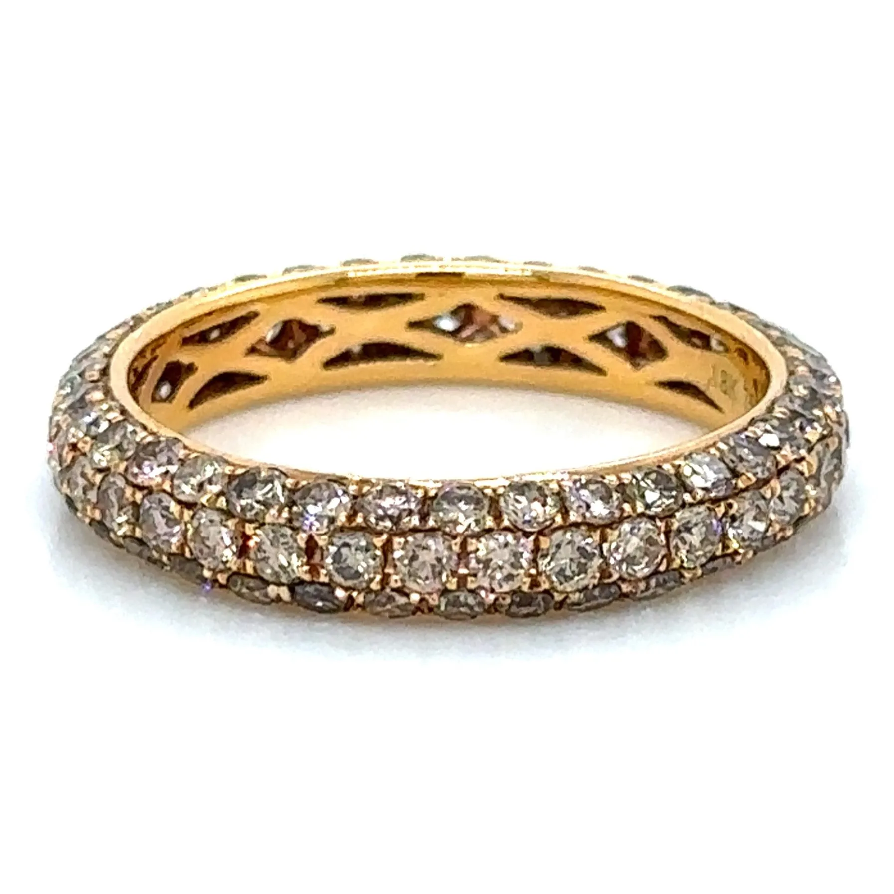 2.08ct tw Champaign Color Three Row Pave Diamond Eternity Band Ring