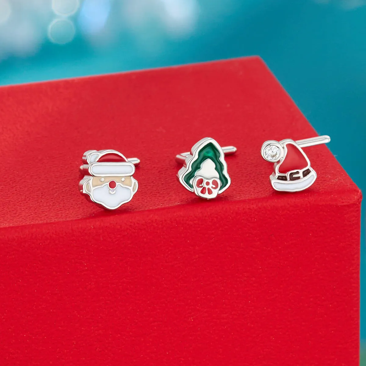 20G 3PCS L-Shaped Christmas Santa/Tree/Santa Hat Nose Studs Pack