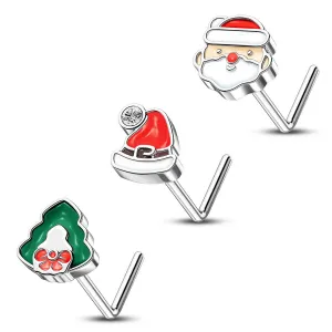 20G 3PCS L-Shaped Christmas Santa/Tree/Santa Hat Nose Studs Pack