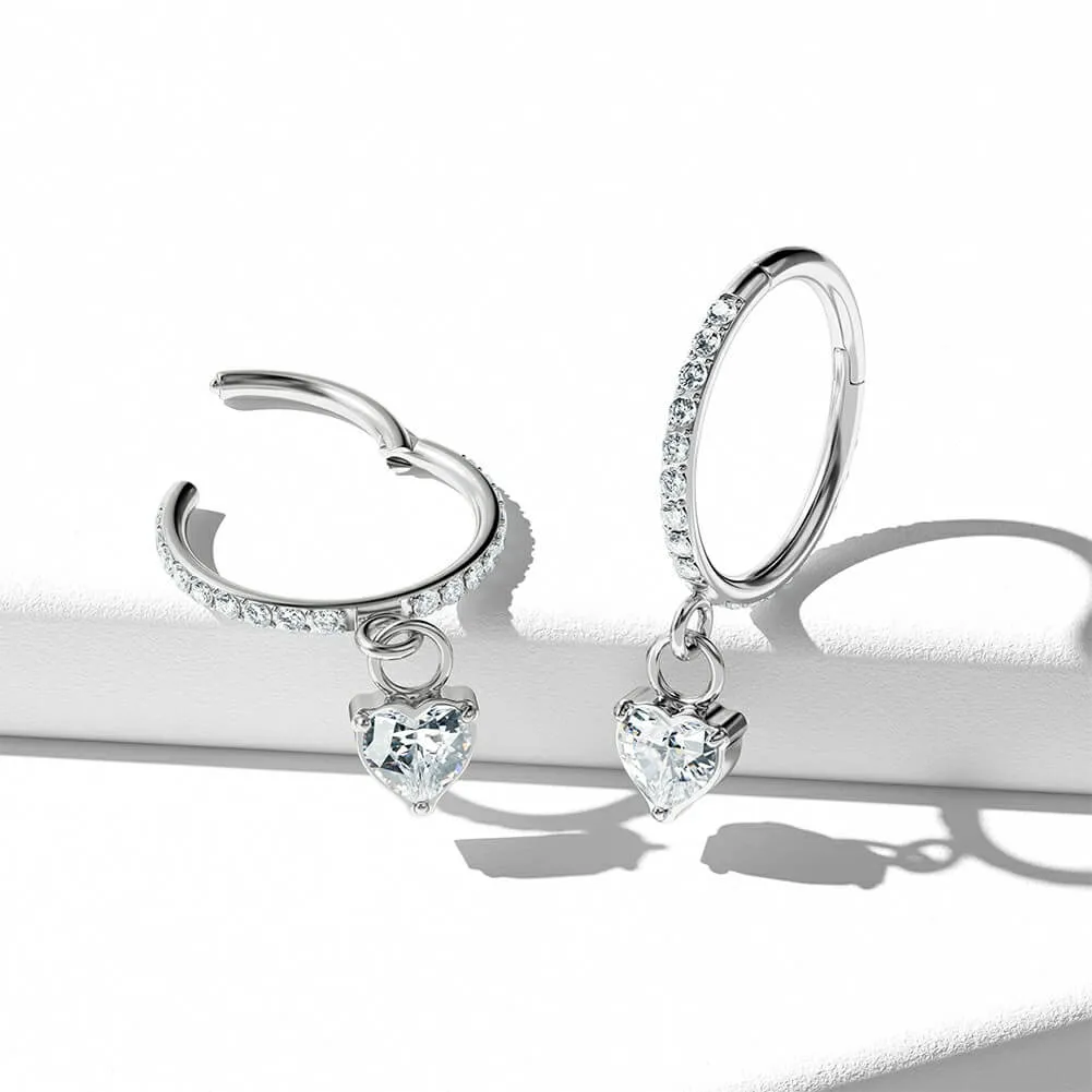 20G  Heart Dangle CZ Nose Ring Helix Earrings