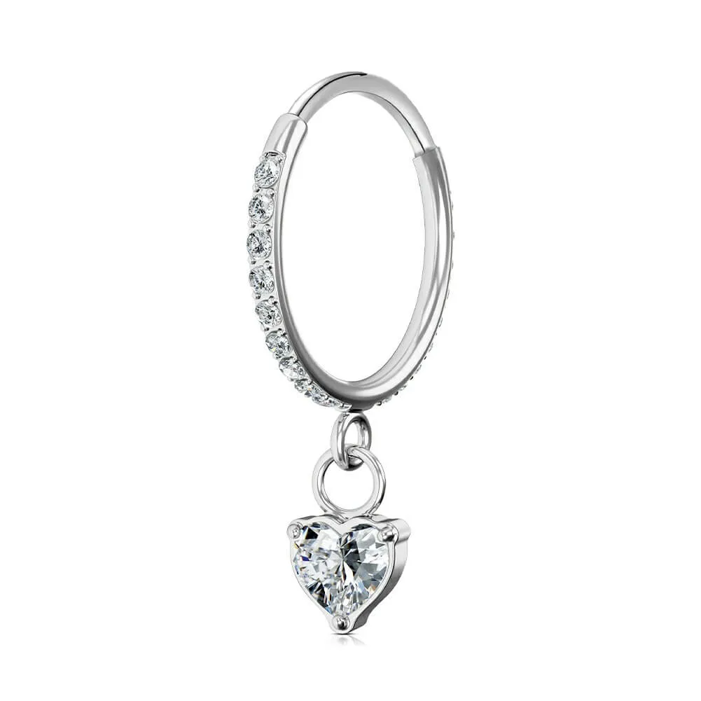 20G  Heart Dangle CZ Nose Ring Helix Earrings