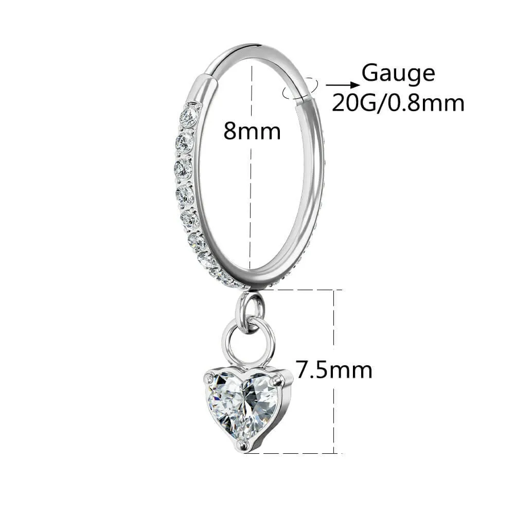 20G  Heart Dangle CZ Nose Ring Helix Earrings