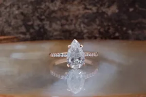 2.14 ct Salt & Pepper pear diamond engagement ring - 14k 18K Rose Gold