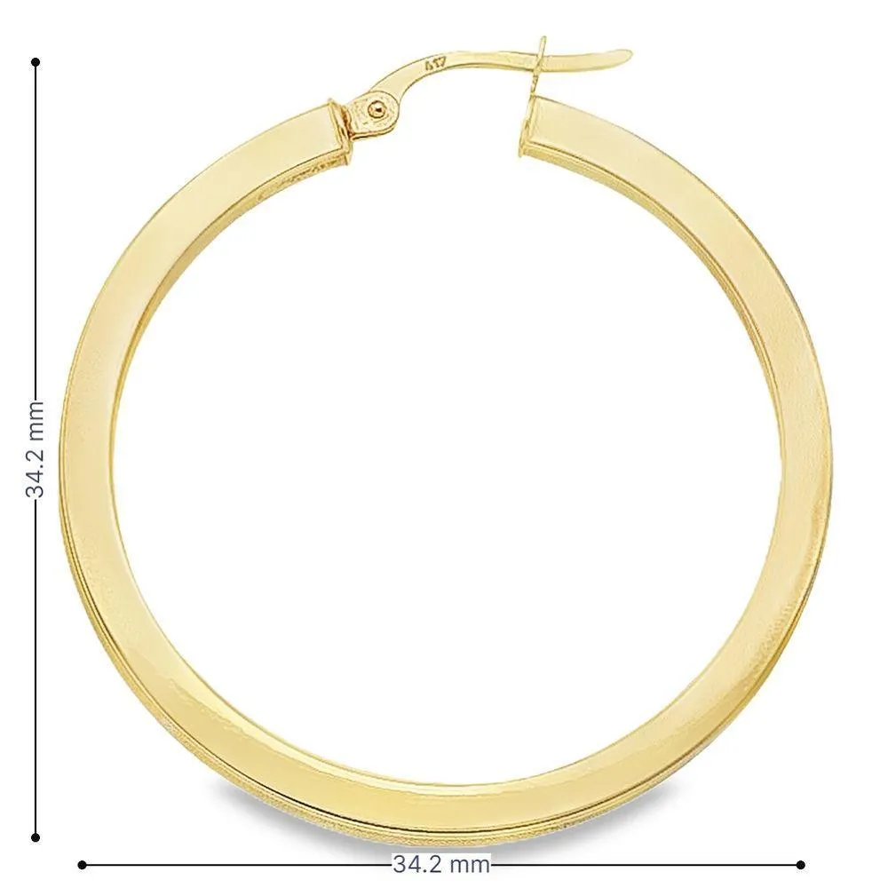 2.5 MM Square Tube Solid 10K, 14K Yellow Gold Hoop Earrings