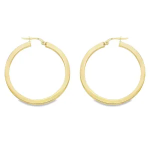 2.5 MM Square Tube Solid 10K, 14K Yellow Gold Hoop Earrings