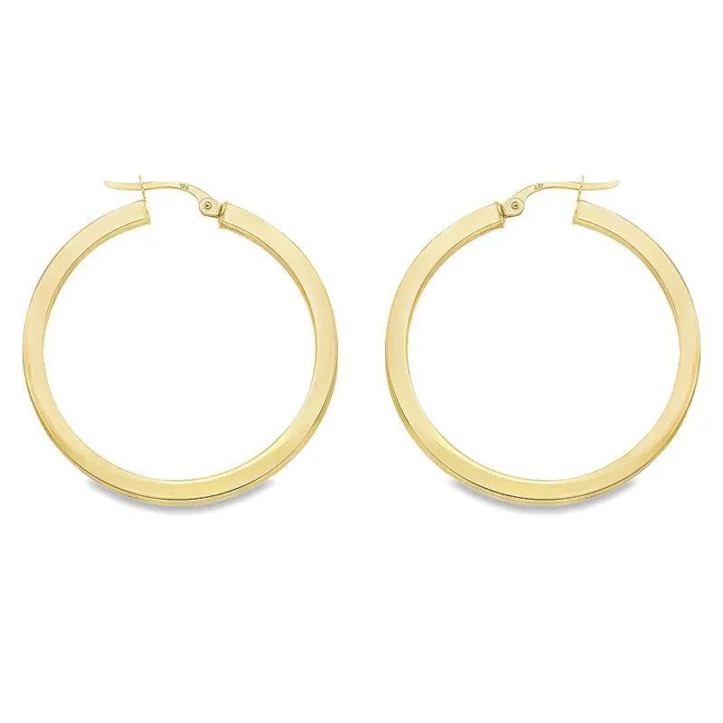 2.5 MM Square Tube Solid 10K, 14K Yellow Gold Hoop Earrings