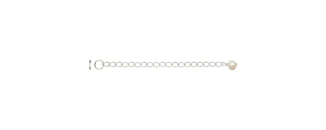 2.50" Ext w/4.0mm White FW Pearl, Sterling Silver. #5021006W