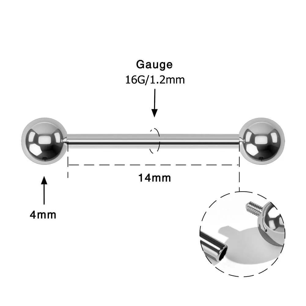 2PCS 16G Titanium Internally Threaded Nipple Rings