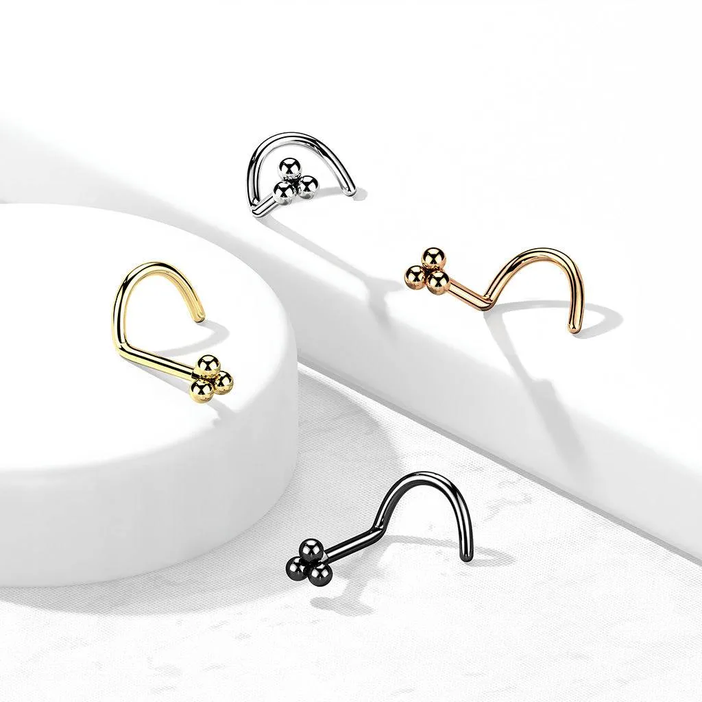 316L Surgical Steel Black PVD Trillium Ball Top Corkscrew Nose Ring Stud