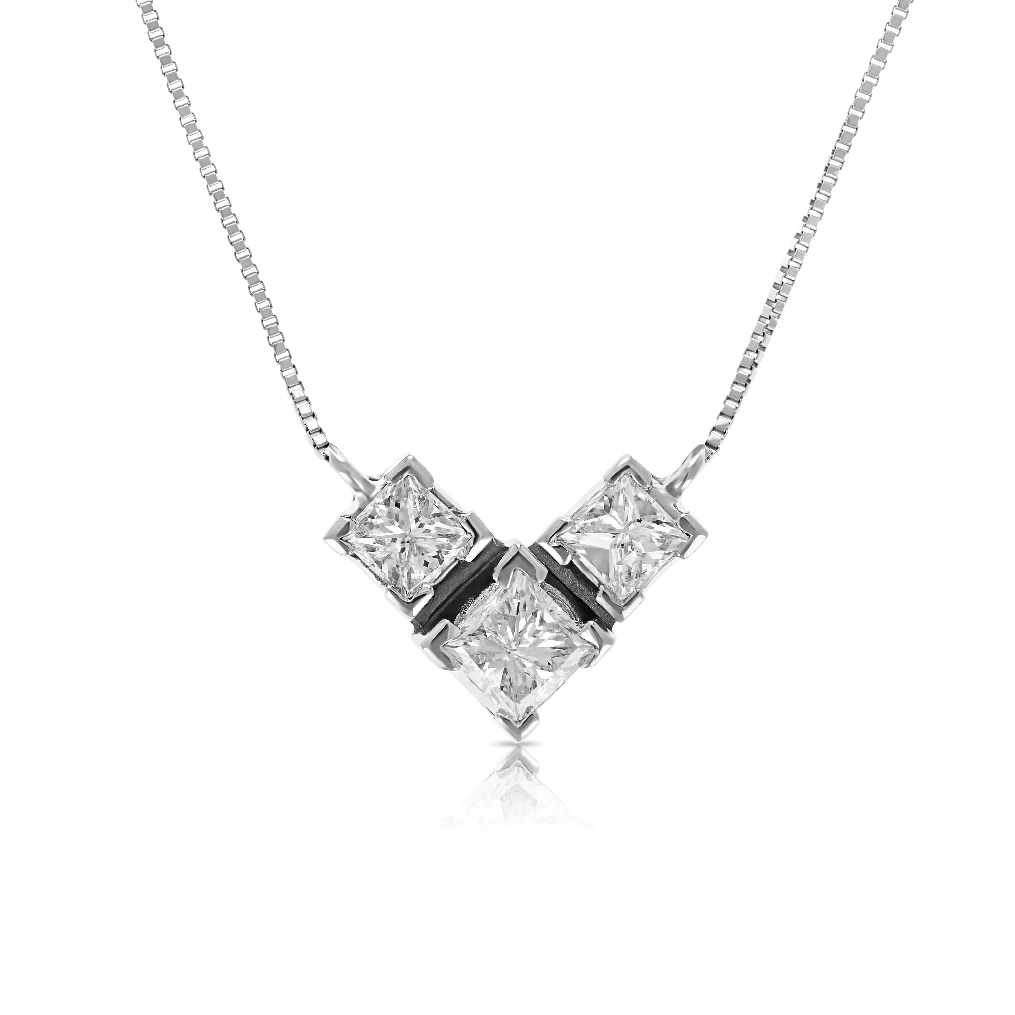 3/4 cttw Princess Cut Diamond Pendant Necklace in 14K White Gold