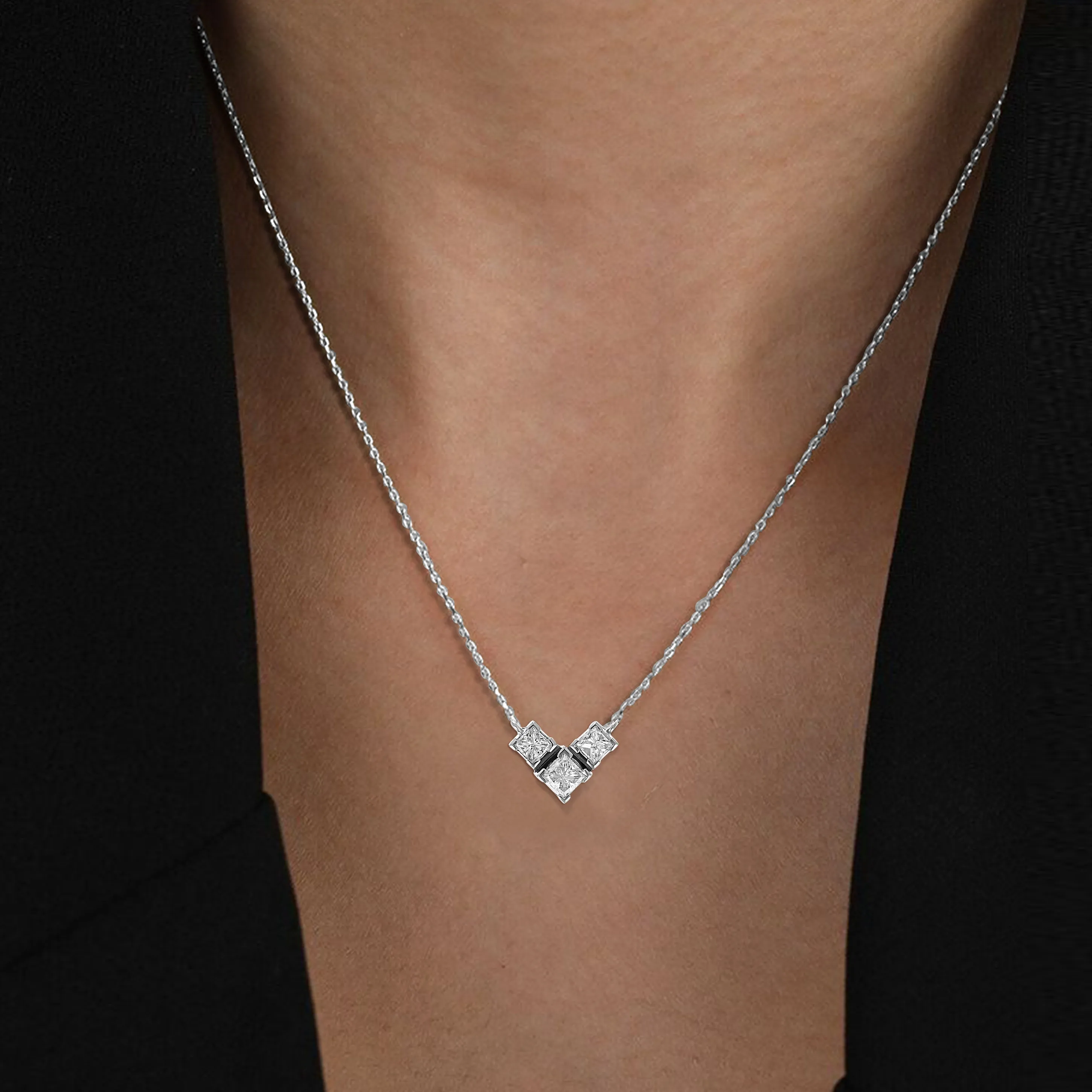 3/4 cttw Princess Cut Diamond Pendant Necklace in 14K White Gold