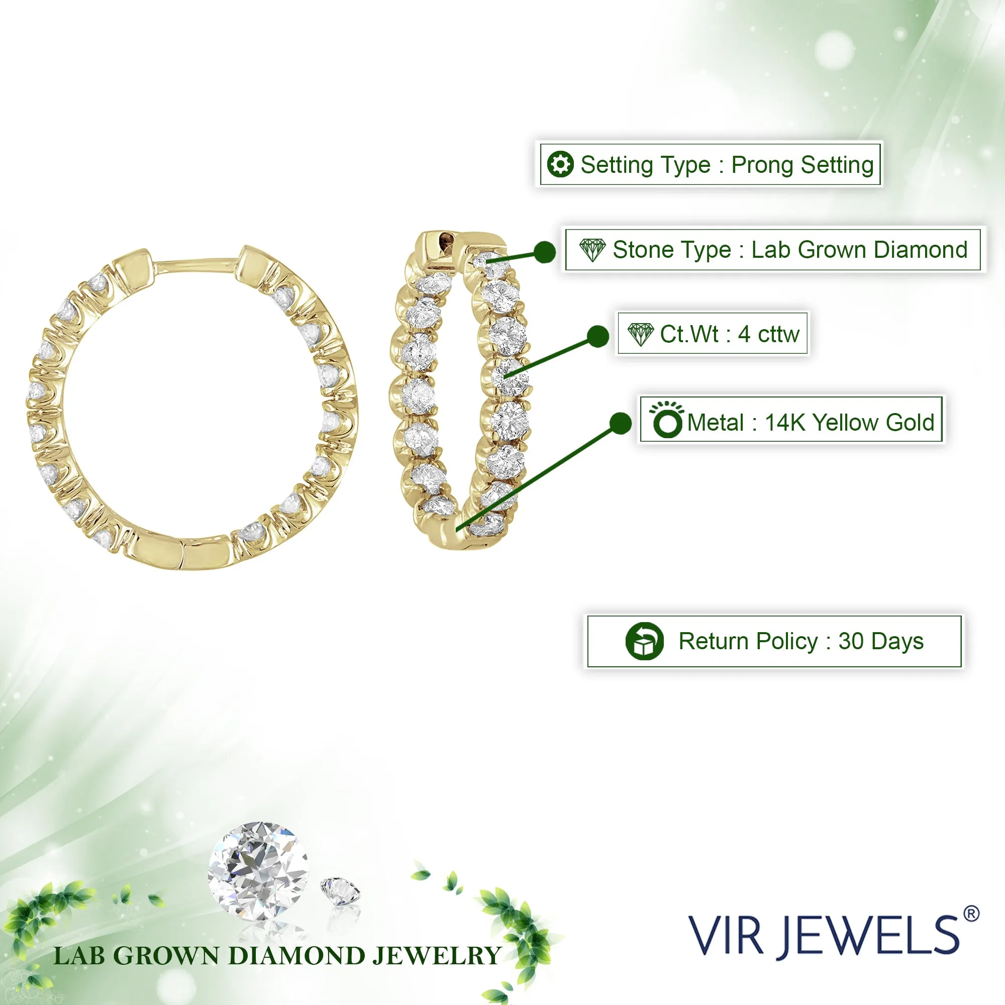 4 cttw Lab Grown Diamond Hoop Inside Out Earrings in 14K Gold