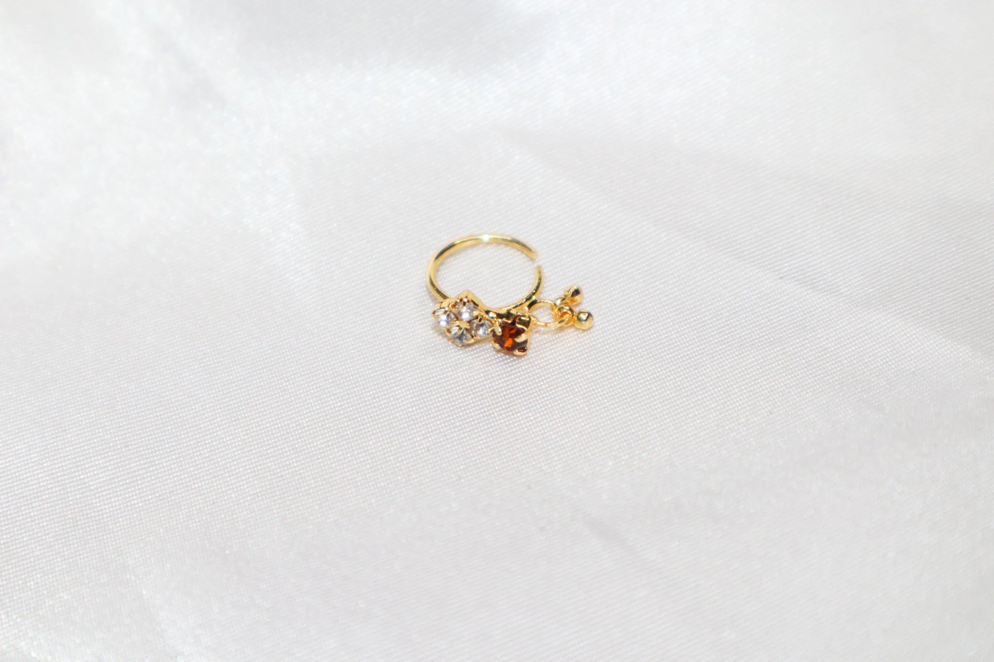 4 Diamonds Colored Stone, with Dangling End Hoop Nose Ring