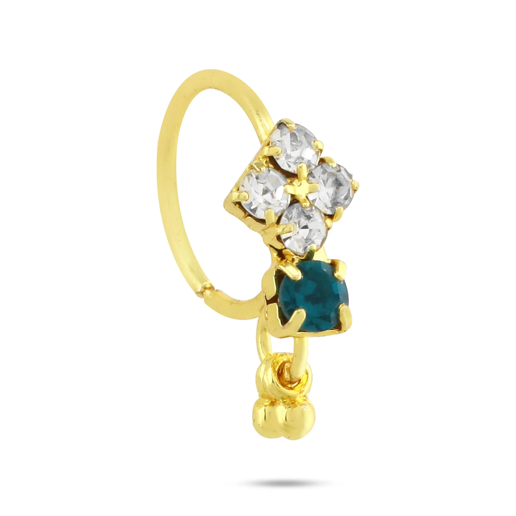 4 Diamonds Colored Stone, with Dangling End Hoop Nose Ring