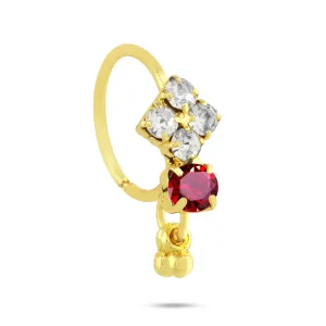 4 Diamonds Colored Stone, with Dangling End Hoop Nose Ring