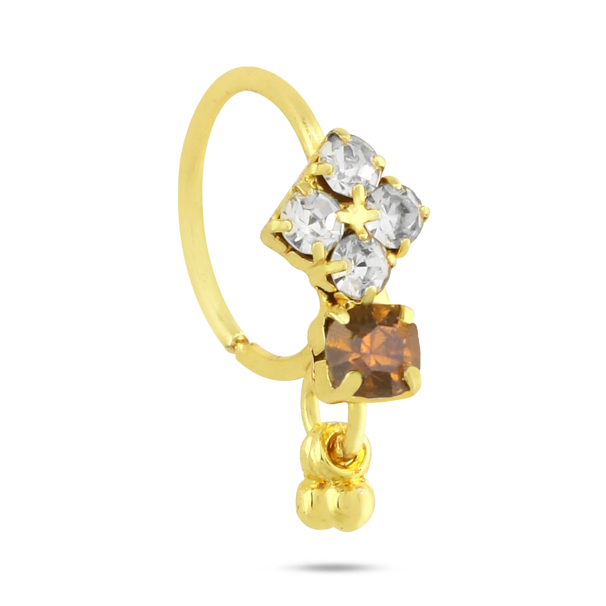 4 Diamonds Colored Stone, with Dangling End Hoop Nose Ring