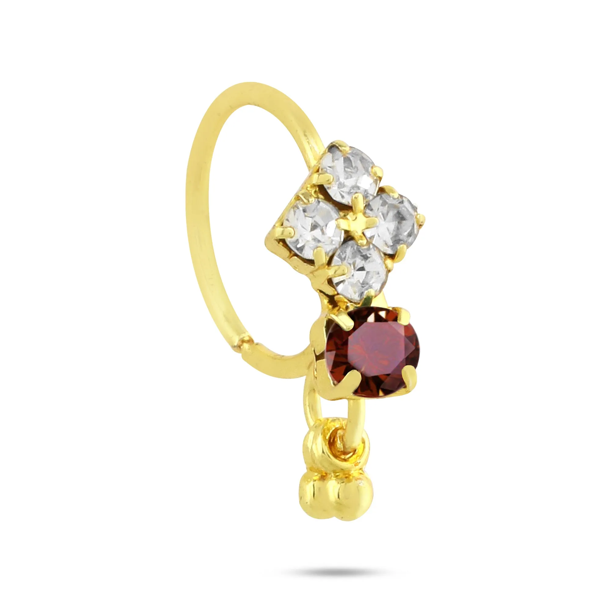 4 Diamonds Colored Stone, with Dangling End Hoop Nose Ring