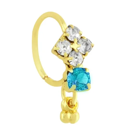 4 Diamonds Colored Stone, with Dangling End Hoop Nose Ring