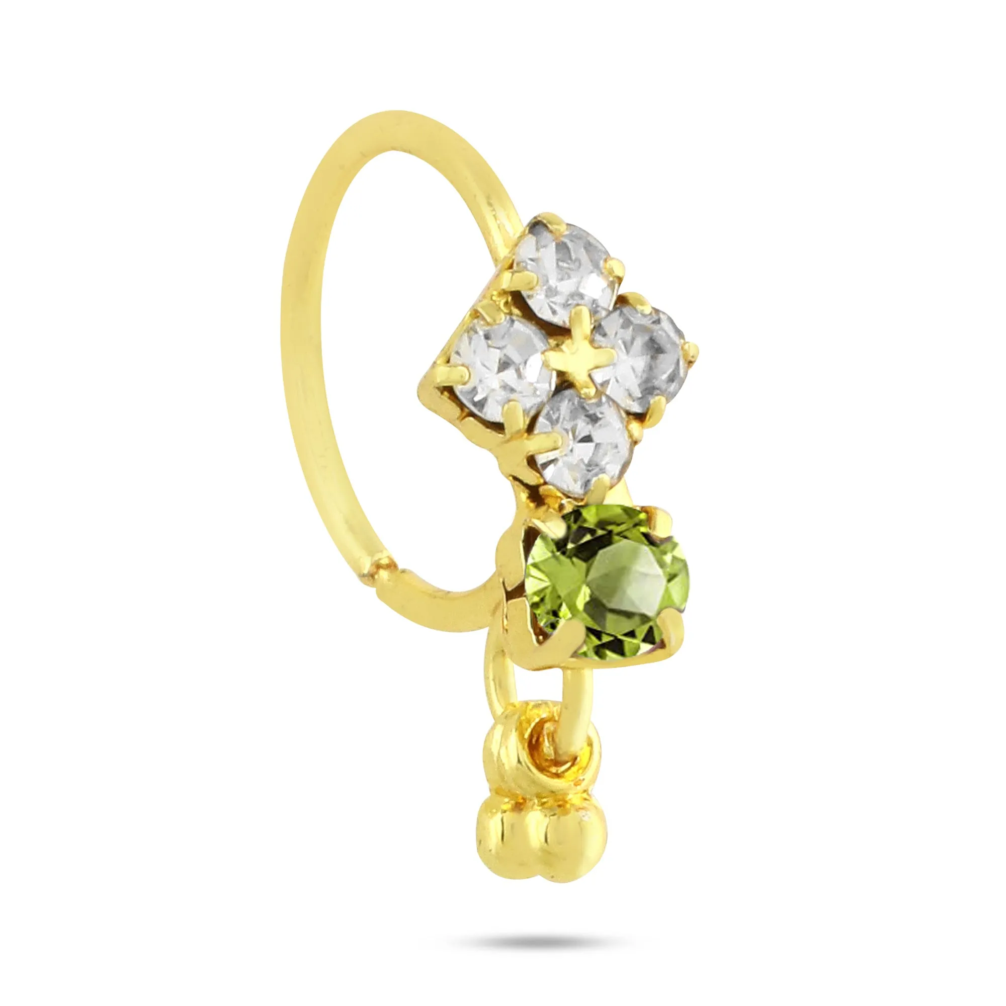 4 Diamonds Colored Stone, with Dangling End Hoop Nose Ring