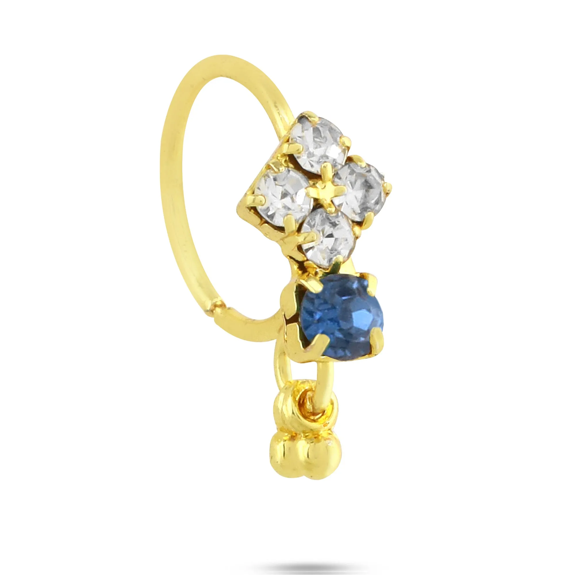 4 Diamonds Colored Stone, with Dangling End Hoop Nose Ring