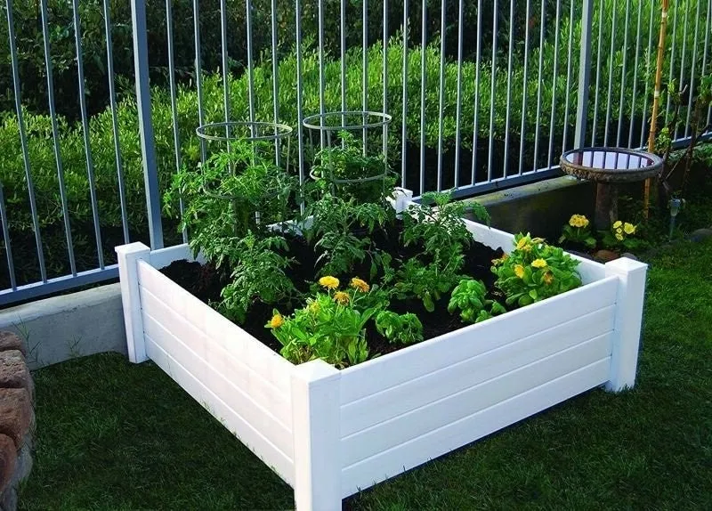 4ft x 4ft Square White Plastic Raised Garden Bed Planter Box