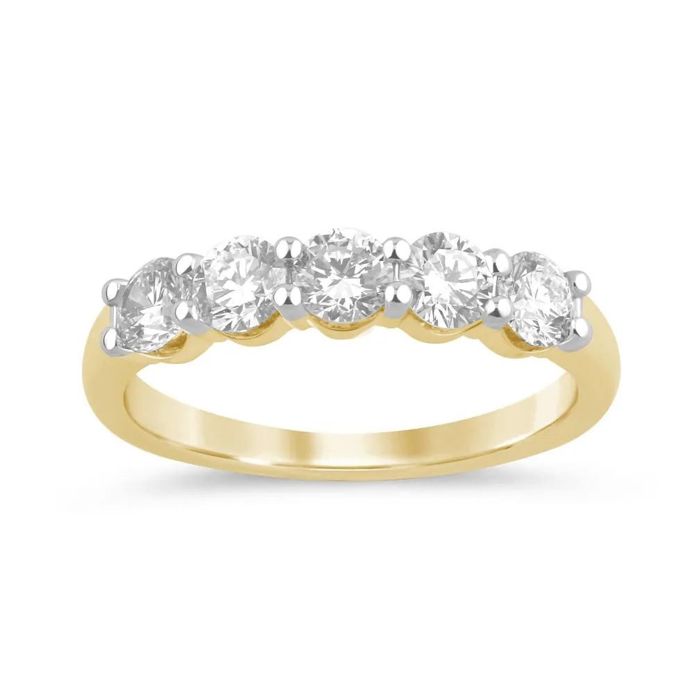 5 Stone Ring with 1.00ct of Diamonds in 9ct Yellow Gold