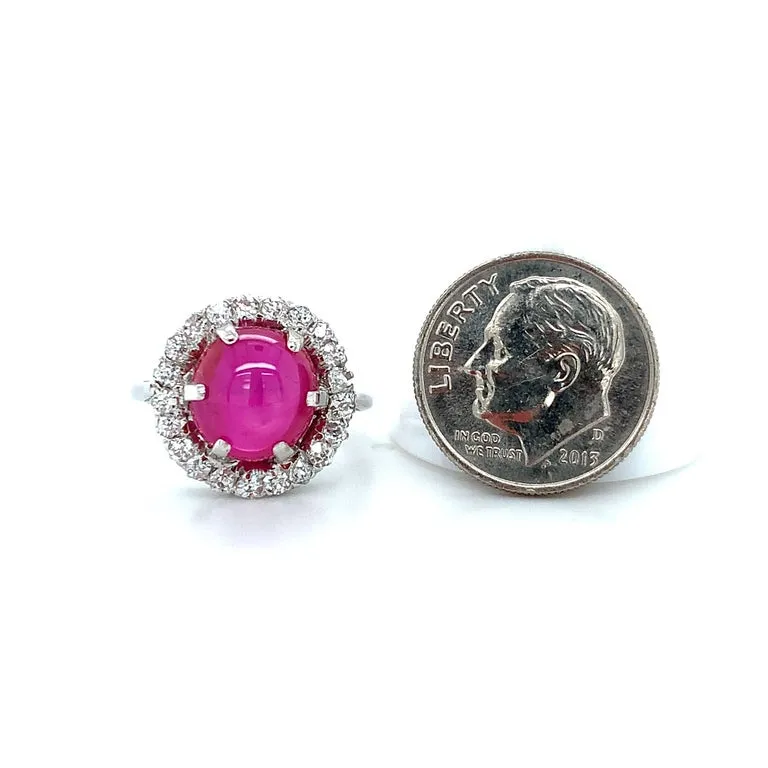 5.28 Carat GIA Certified Unheated Burmese Star Ruby and Diamond Platinum Ring