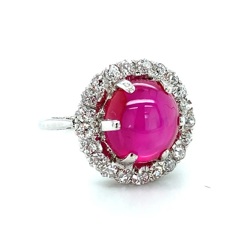 5.28 Carat GIA Certified Unheated Burmese Star Ruby and Diamond Platinum Ring