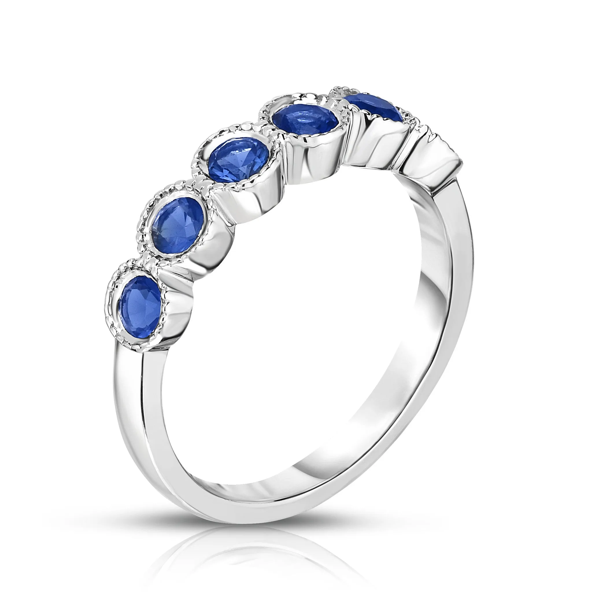 6-Stone Bezel Set 3MM Blue Sapphire Ring in 14K White Gold