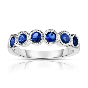 6-Stone Bezel Set 3MM Blue Sapphire Ring in 14K White Gold