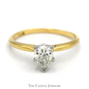 .65ct Pear Cut Diamond Solitaire Engagement Ring in 14k Yellow Gold - SI2, I