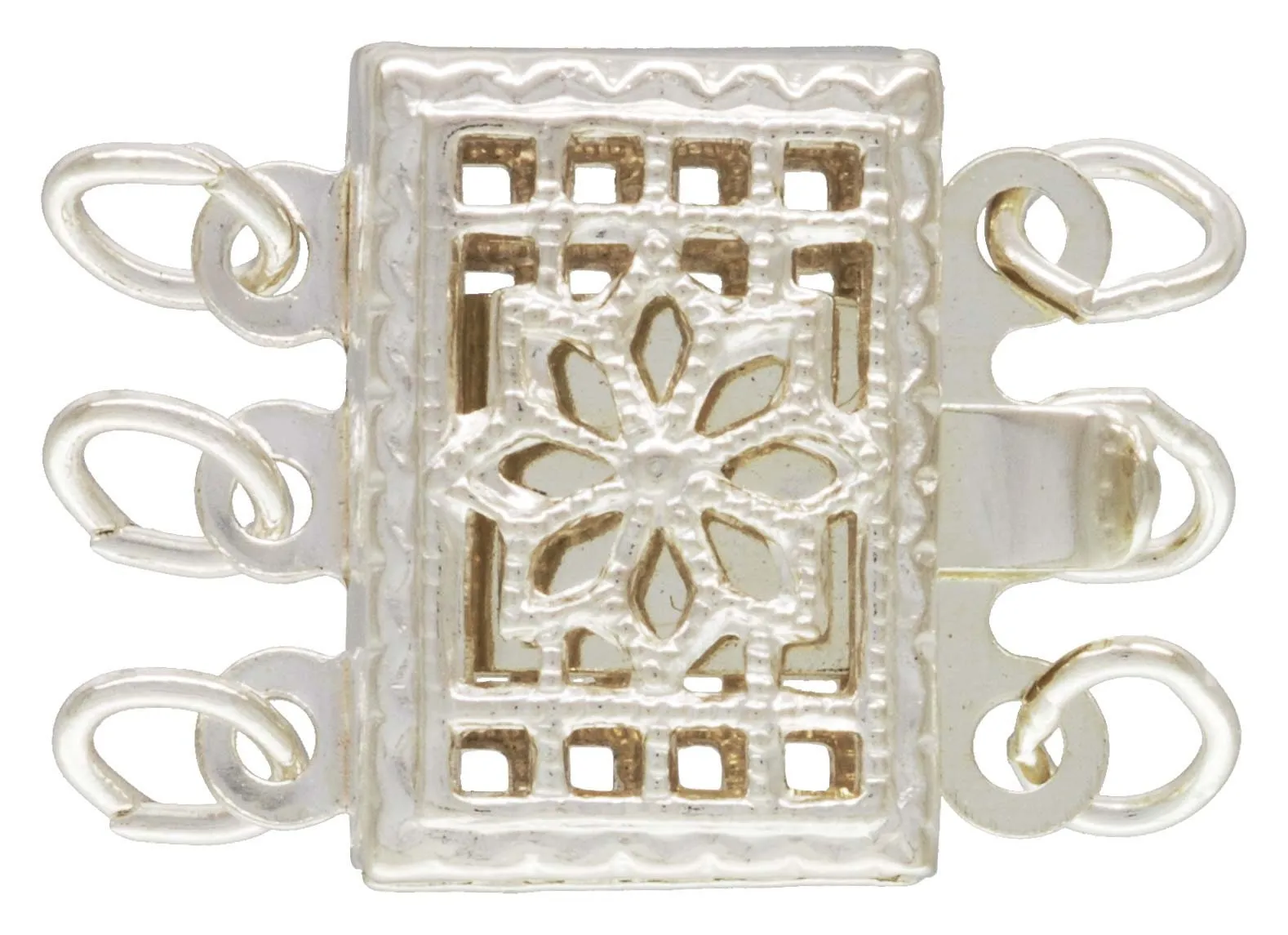 7.5x10.5mm Rectangle Filigree Pearl Clasp, Sterling Silver. Made in USA. #5003579