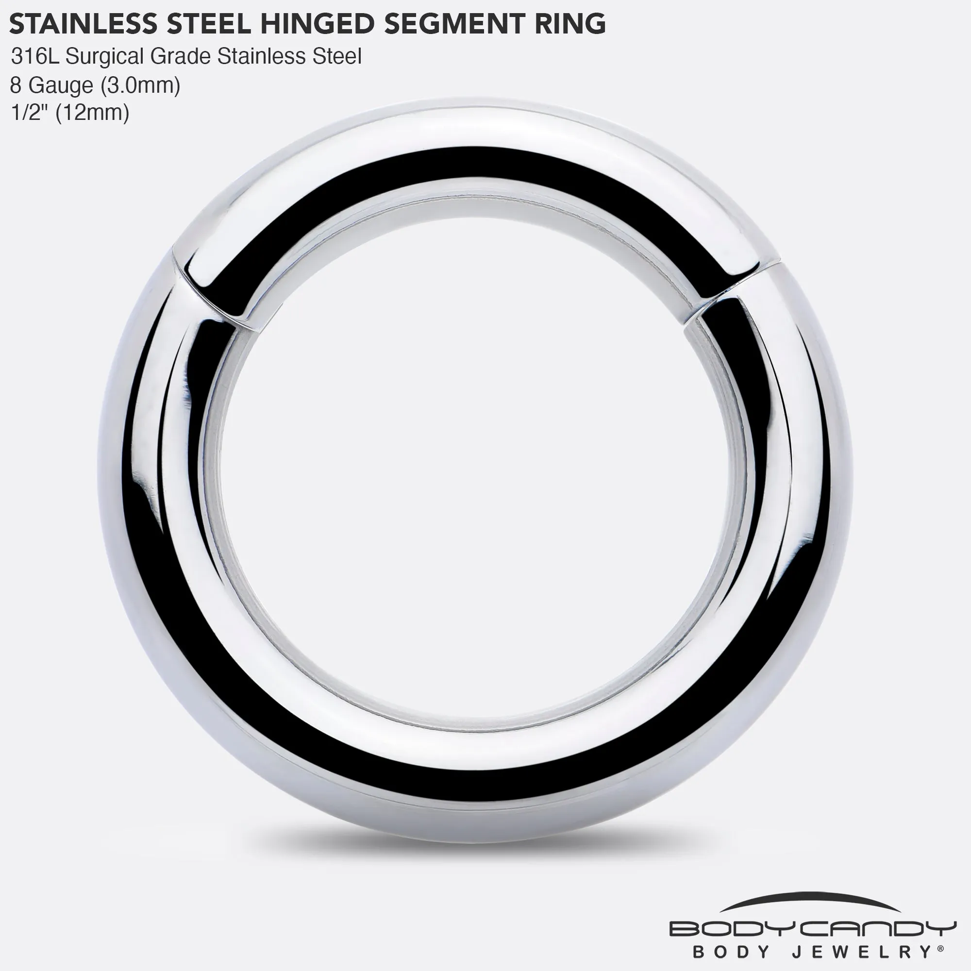 8 Gauge 1/2 316L Surgical Steel Precision Hinged Segment Hoop