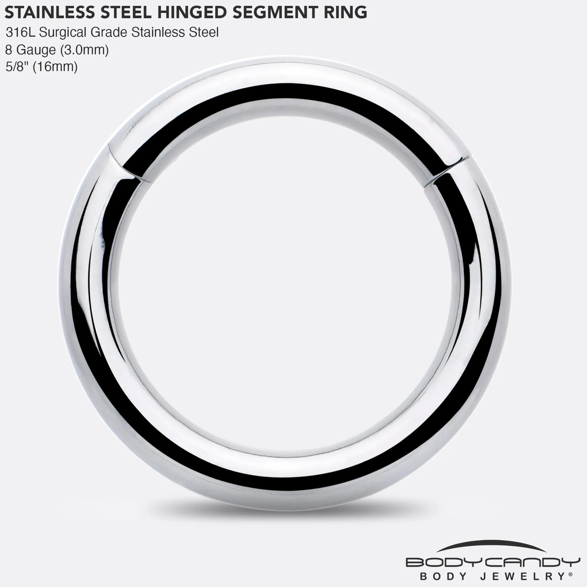 8 Gauge 5/8 316L Surgical Steel Precision Hinged Segment Hoop