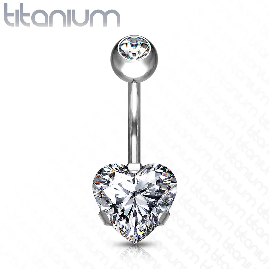 8 mm Prong Set Heart CZ Implant Grade Solid Titanium Belly Button Rings