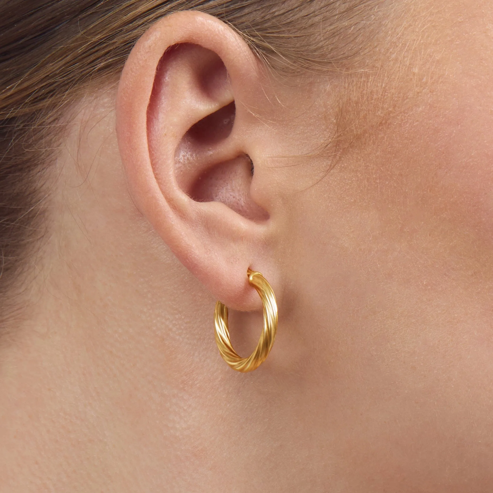 9ct Yellow Gold Silver Infused Twist Hoop Earrings 15mm