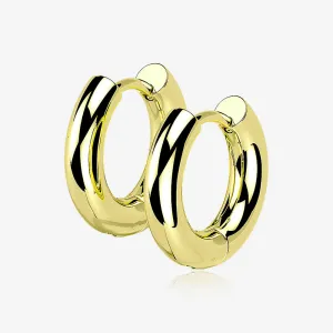 A Pair of Golden Simple Hinged Huggie Hoop Steel Earring