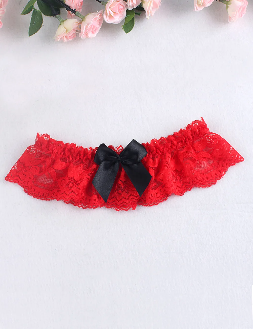 A Pair Of Sexy Black Lace Bow Leg Rings