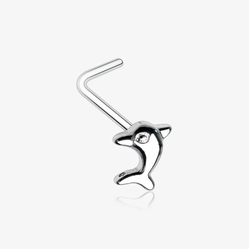 Adorable Baby Dolphin L-Shaped Nose Ring
