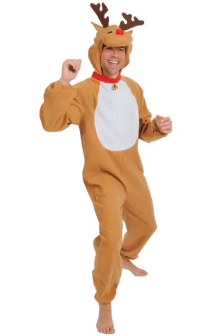 Adult Red Nose Christmas Reindeer Costume