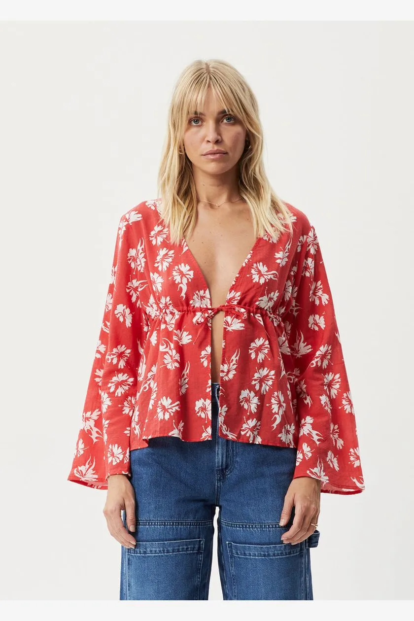 AFENDS HIBISCUS - TIE BLOUSE - HIBISCUS