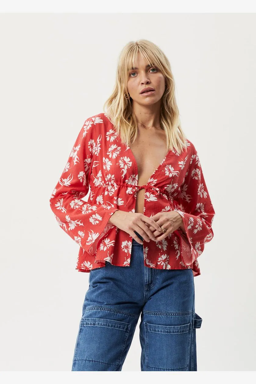 AFENDS HIBISCUS - TIE BLOUSE - HIBISCUS