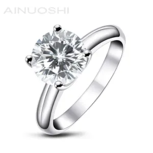 Ainuoshi Round Cut White Created Diamond Solitaire Ring