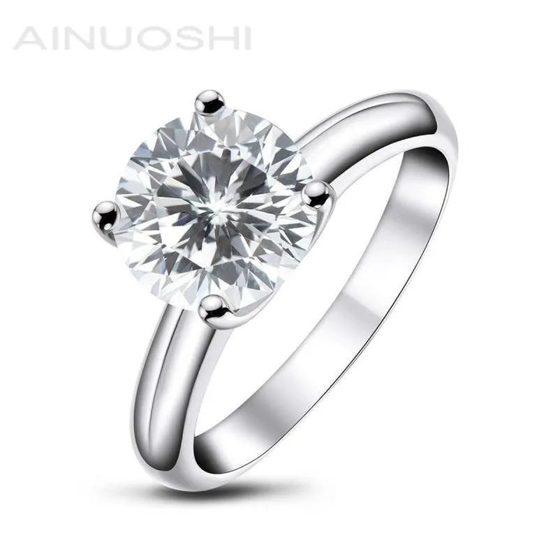 Ainuoshi Round Cut White Created Diamond Solitaire Ring