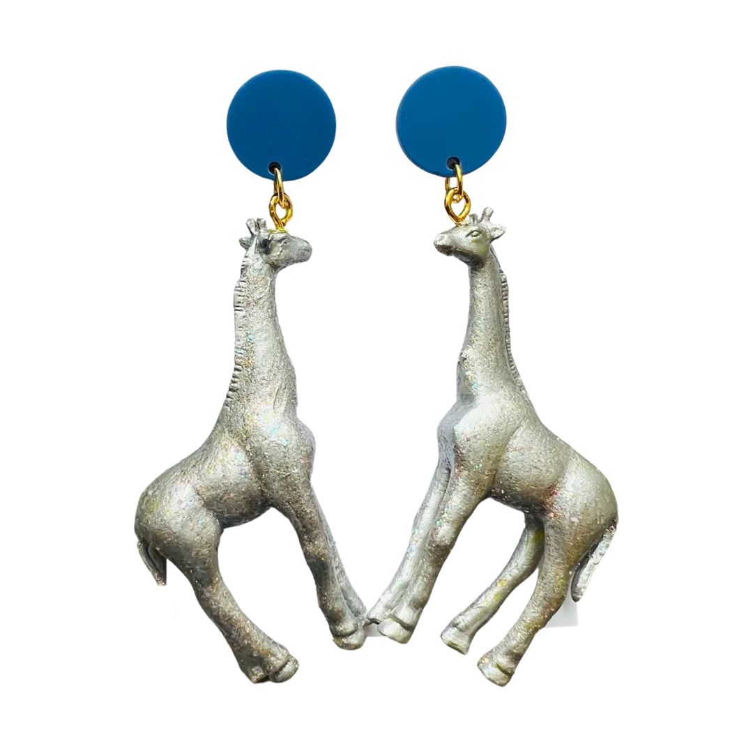 Animal Earrings Silver Giraffe