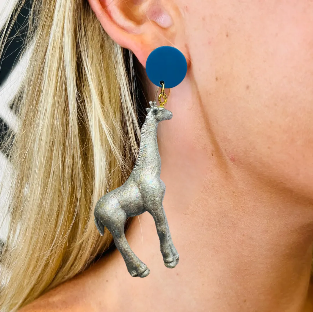 Animal Earrings Silver Giraffe