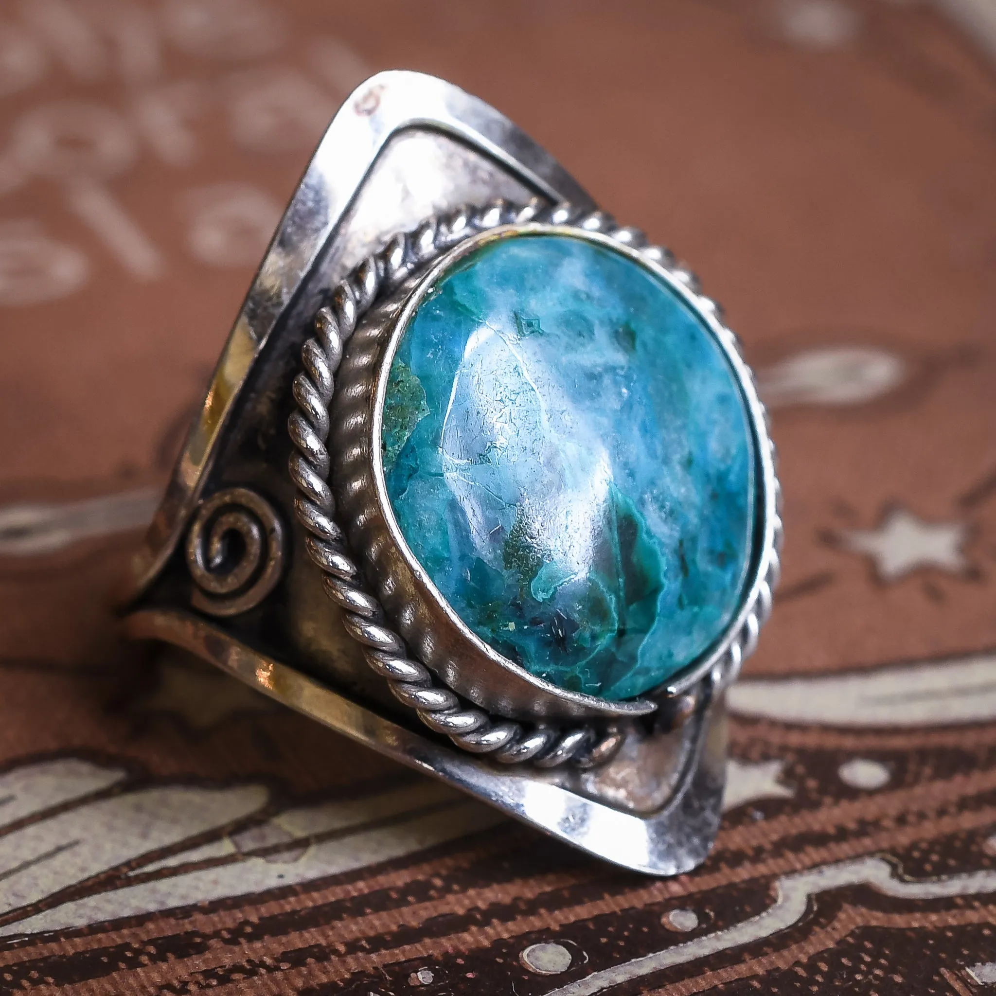 Arts & Crafts Chrysocolla Statement Ring
